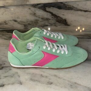 Mila Paoli Mint and Pink Women's Leather Colorful Sneakers Shoes